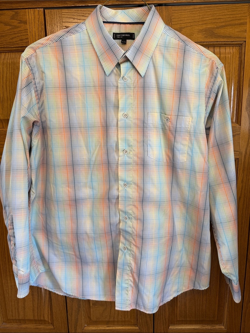 Cotton Reel-Men's Pastel Plaid Button-Down Shirt - Multi Pastel- XL